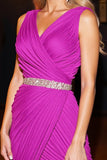 Sparkly Fuchsia Bodycon Beaded Ruched Short Homecoming Dress