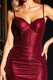 Sparkly Burgundy Bodycon Spaghetti Straps Short Homecoming Dress