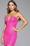 Fuchsia Satin Bodycon Spaghetti Straps Short Homecoming Dress