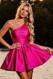 Fuchsia A Line One Shoulder Short Homecoming Dress