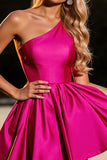 Fuchsia A Line One Shoulder Short Homecoming Dress