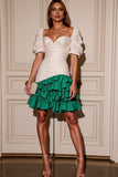 White A Line Short Sleeves Cocktail Dress with Ruffles