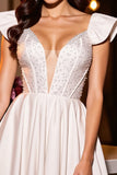 Sparkly Ivory Corset A Line Cap Sleeves Homecoming Dress