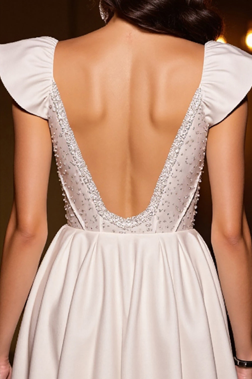 Sparkly Ivory Corset A Line Cap Sleeves Homecoming Dress