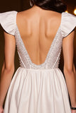 Sparkly Ivory Corset A Line Cap Sleeves Homecoming Dress