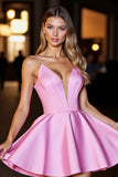 Pink Corset Deep V-Neck Satin Short Homecoming Dress