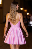 Pink Corset Deep V-Neck Satin Short Homecoming Dress