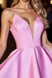 Pink Corset Deep V-Neck Satin Short Homecoming Dress