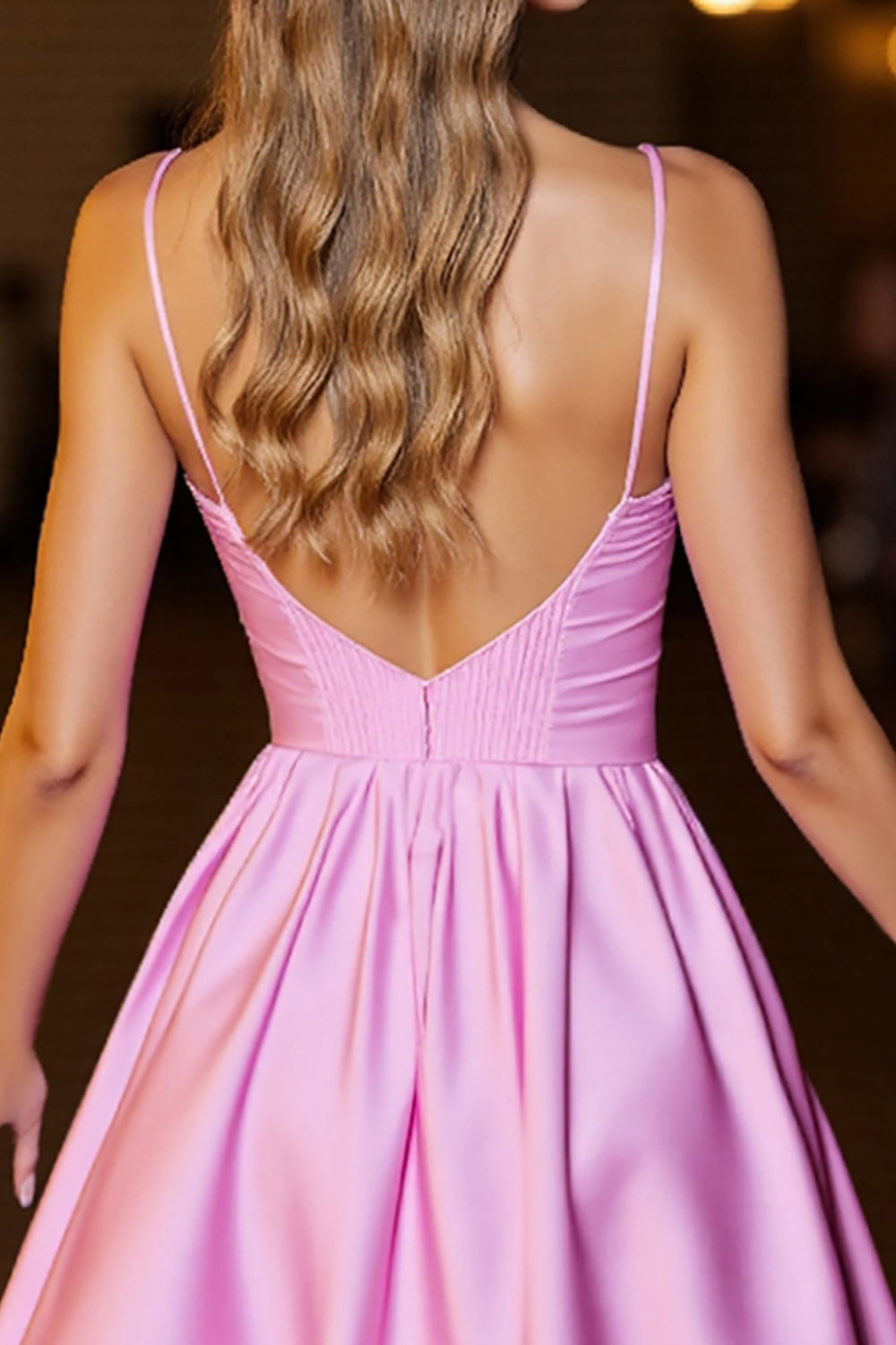Pink Corset Deep V-Neck Satin Short Homecoming Dress