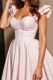 Light Pink Ruffled Sleeve Simple A Line Homecoming Dress