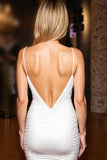 White Spaghetti Straps Ruched Bodycon Homecoming Dress