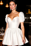 White Puff Sleeve A Line Short Homecoming Dress