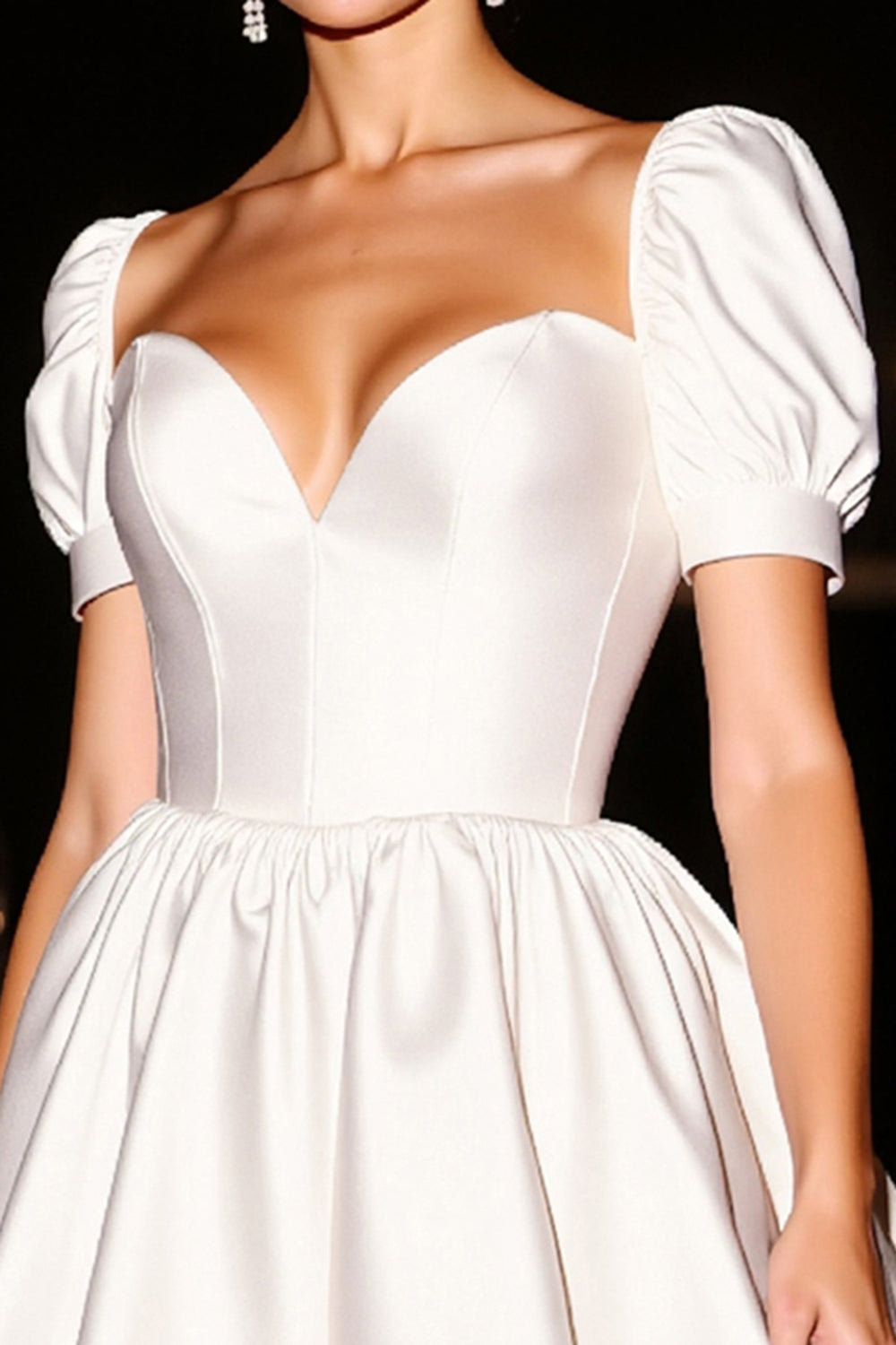 White Puff Sleeve A Line Short Homecoming Dress