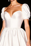 White Puff Sleeve A Line Short Homecoming Dress