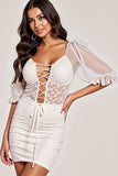 White Bodycon Puff Sleeve Homecoming Dress With Appliques