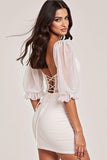 White Bodycon Puff Sleeve Homecoming Dress With Appliques