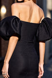 Black Off The Shoulder Puff Sleeve Bodycon Homecoming Dress