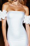 White Bodycon Off The Shoulder Homecoming Dress With Ruffled Sleeves