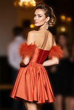 Orange Off The Shoulder Ruched A Line Homecoming Dress