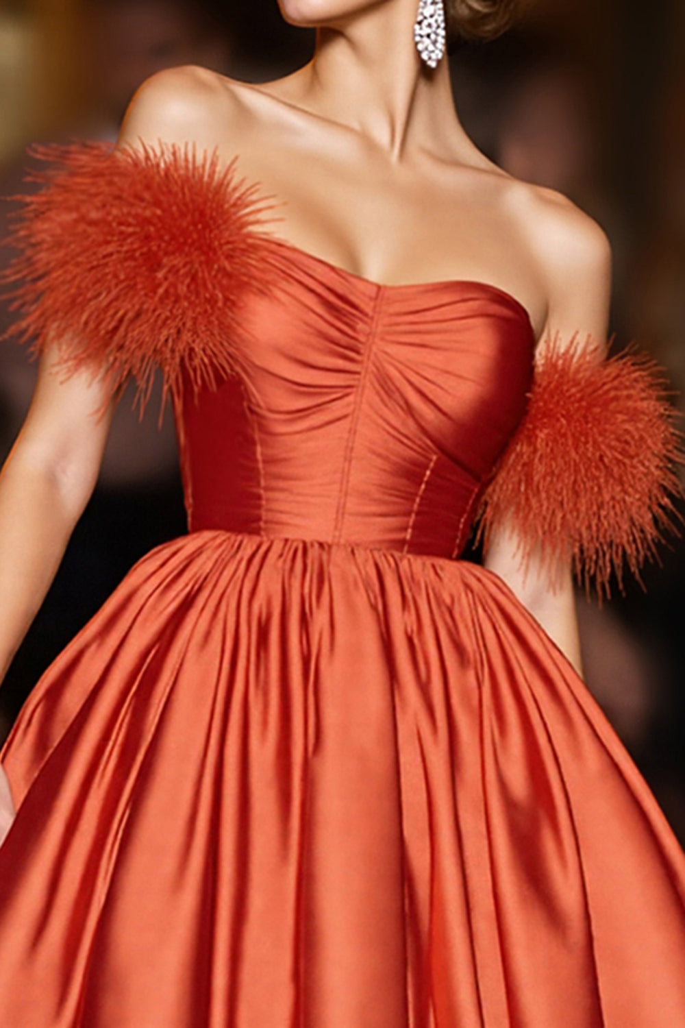 Orange Off The Shoulder Ruched A Line Homecoming Dress