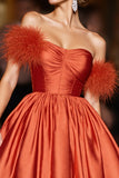 Orange Off The Shoulder Ruched A Line Homecoming Dress
