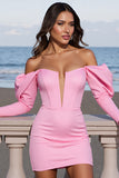 Pink Off The Shoulder Long Sleeve Bodycon Homecoming Dress