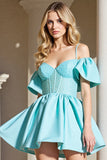 Light Blue Corset A Line Cold Shoulder Homecoming Dress