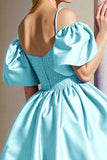 Light Blue Corset A Line Cold Shoulder Homecoming Dress