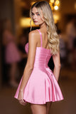 Pink Satin Spaghetti Straps A Line Homecoming Dress