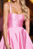 Pink Satin Spaghetti Straps A Line Homecoming Dress