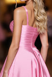 Pink Satin Spaghetti Straps A Line Homecoming Dress