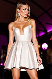 White A Line Pleated Satin Short Graduation Dress