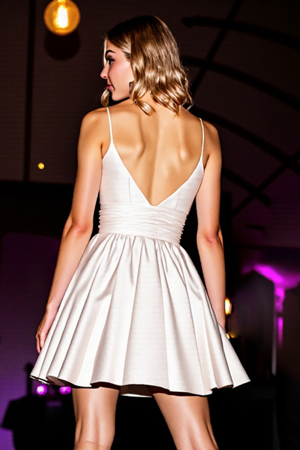 White A Line Pleated Satin Short Graduation Dress