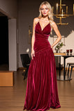 Burgundy Ruffled Halter A Line Party Dress