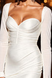White Ruched Bodycon Short Homecoming Dress with Bow