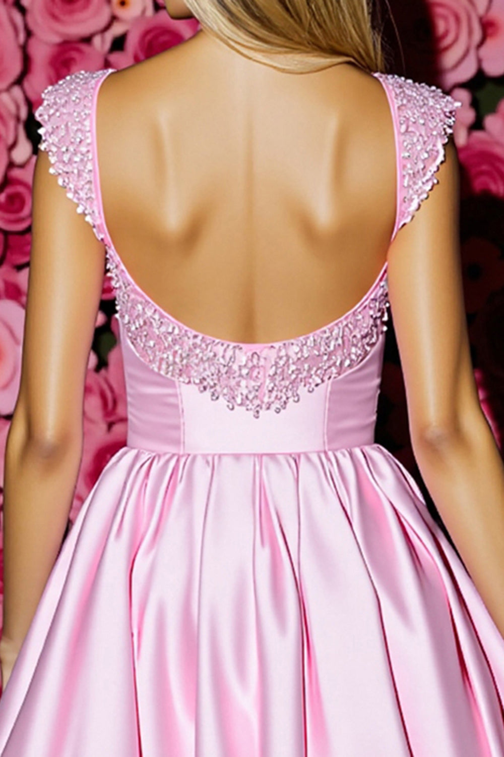 Pink Satin Pleated A Line Homecoming Dress with Bow