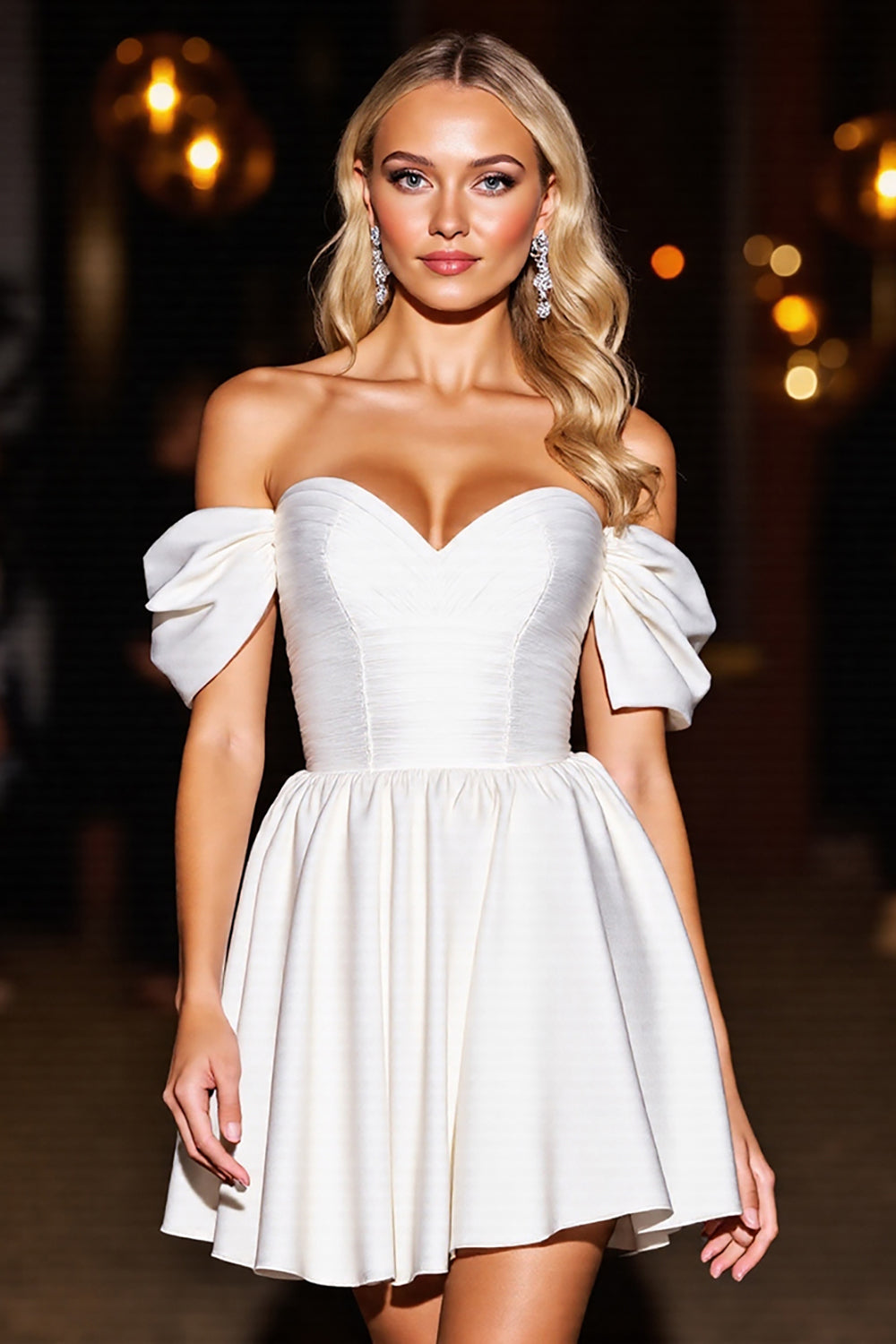 Off The Shoulder A Line White Homecoming Dress