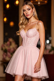 A Line Corset Mini Blush Homecoming Dress