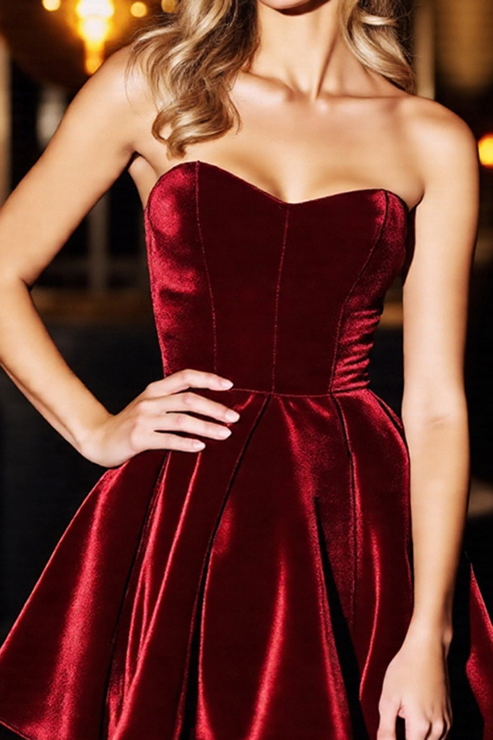 A Line Burgundy Strapless Velvet Short Homecoming Dress