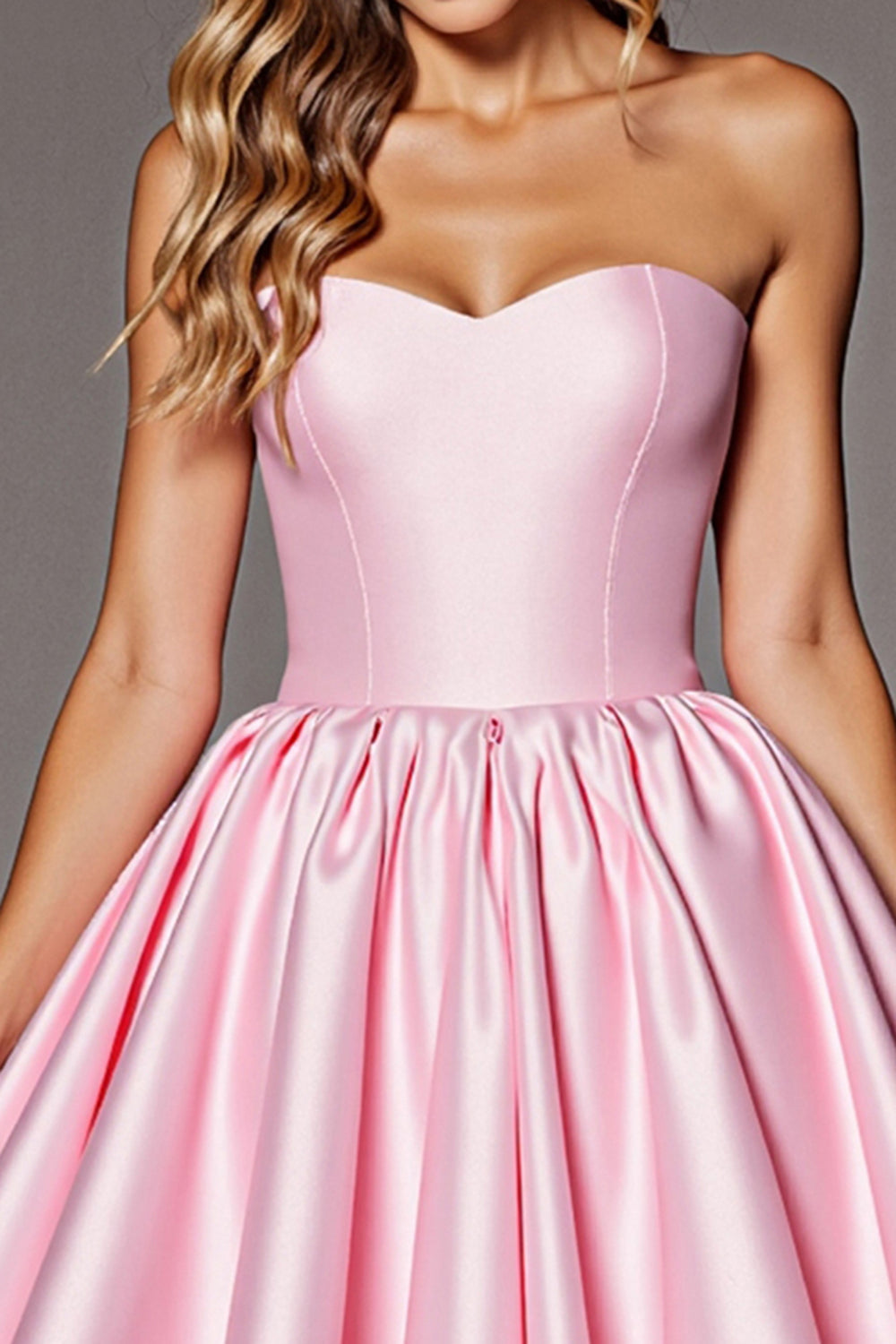 A Line Strapless Pink Satin Homecoming Dress With Bow