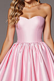 A Line Strapless Pink Satin Homecoming Dress With Bow