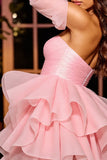 Pink Strapless A Line Ruffled Mini Homecoming Dress