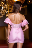 Pink Off The Shoulder Corset Beaded Homecoming Dress