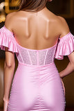 Pink Off The Shoulder Corset Beaded Homecoming Dress