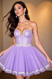 A Line Purple Corset Beaded Homecoming Dress