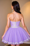 A Line Purple Corset Beaded Homecoming Dress