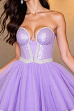 A Line Purple Corset Beaded Homecoming Dress