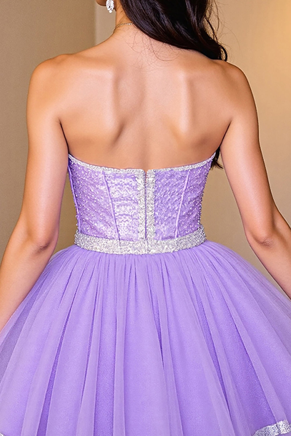 A Line Purple Corset Beaded Homecoming Dress