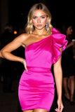 One Shoulder Bodycon Ruffled Fuchsia Homecoming Dress