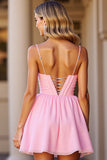 A Line Pink Corset Spaghetti Straps Homecoming Dress
